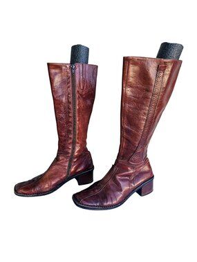 Bata Vintage 70s Womens Brown Leather Tall Boots Brazil Size 6.5 7